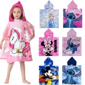 Poncho serviette licorne & Stitch à capuche enfant